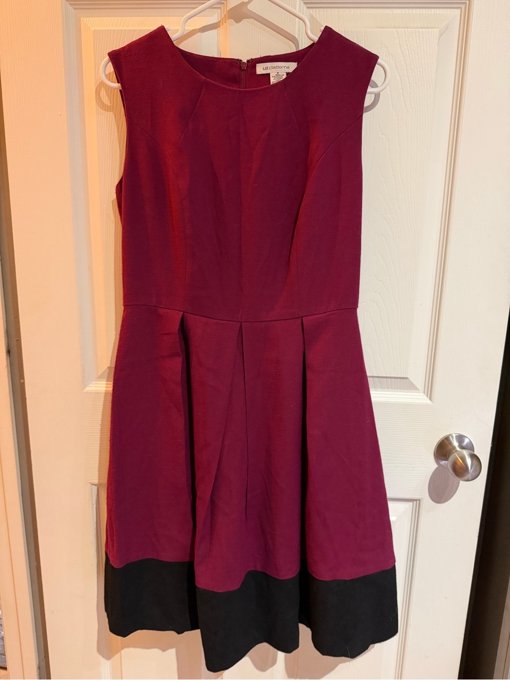 Vintage Liz Claiborne Colorblock Pleated Skater Dress - Burgundy & Black